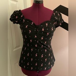 Unique Vintage Flamingo Blouse. XL/14 Rockabilly pinup retro